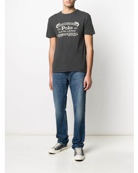 dunkelgraues bedrucktes T-Shirt mit einem Rundhalsausschnitt von Polo Ralph Lauren