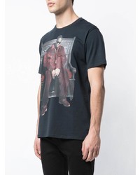 dunkelgraues bedrucktes T-Shirt mit einem Rundhalsausschnitt von R13