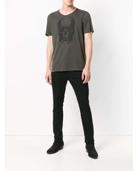 dunkelgraues bedrucktes T-Shirt mit einem Rundhalsausschnitt von John Varvatos