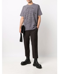 dunkelgraues bedrucktes T-Shirt mit einem Rundhalsausschnitt von Junya Watanabe MAN