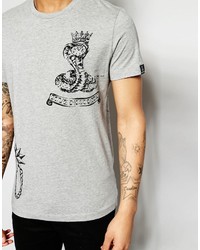 dunkelgraues bedrucktes T-Shirt mit einem Rundhalsausschnitt von Love Moschino