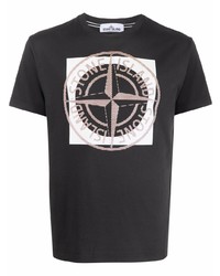 dunkelgraues bedrucktes T-Shirt mit einem Rundhalsausschnitt von Stone Island