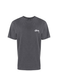 dunkelgraues bedrucktes T-Shirt mit einem Rundhalsausschnitt von Stussy