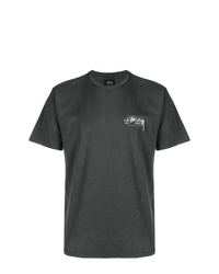 dunkelgraues bedrucktes T-Shirt mit einem Rundhalsausschnitt von Stussy