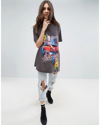 dunkelgraues bedrucktes T-Shirt mit einem Rundhalsausschnitt von Asos