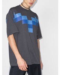 dunkelgraues bedrucktes T-Shirt mit einem Rundhalsausschnitt von Marcelo Burlon County of Milan