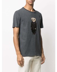 dunkelgraues bedrucktes T-Shirt mit einem Rundhalsausschnitt von Ralph Lauren Purple Label
