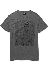 dunkelgraues bedrucktes T-Shirt mit einem Rundhalsausschnitt von Todd Snyder
