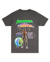 dunkelgraues bedrucktes T-Shirt mit einem Rundhalsausschnitt von Travis Scott Astroworld