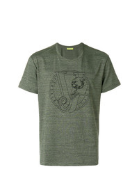 dunkelgraues bedrucktes T-Shirt mit einem Rundhalsausschnitt von Versace Jeans