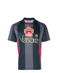 dunkelgraues bedrucktes T-Shirt mit einem Rundhalsausschnitt von Versace