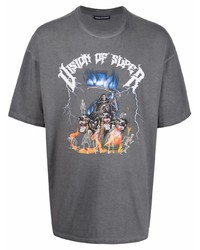 dunkelgraues bedrucktes T-Shirt mit einem Rundhalsausschnitt von Vision Of Super