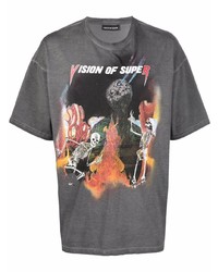 dunkelgraues bedrucktes T-Shirt mit einem Rundhalsausschnitt von Vision Of Super