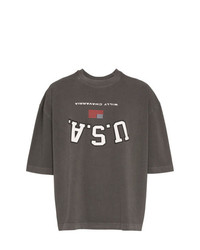 dunkelgraues bedrucktes T-Shirt mit einem Rundhalsausschnitt von Willy Chavarria