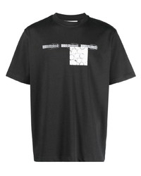 dunkelgraues bedrucktes T-Shirt mit einem Rundhalsausschnitt von Wood Wood