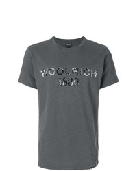 dunkelgraues bedrucktes T-Shirt mit einem Rundhalsausschnitt von Woolrich