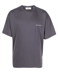 dunkelgraues bedrucktes T-Shirt mit einem Rundhalsausschnitt von YOUNG POETS