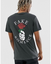 dunkelgraues bedrucktes T-Shirt mit einem Rundhalsausschnitt von YOURTURN