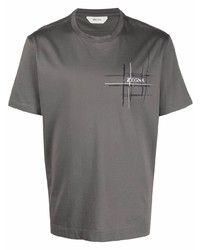 dunkelgraues bedrucktes T-Shirt mit einem Rundhalsausschnitt von Z Zegna