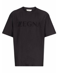 dunkelgraues bedrucktes T-Shirt mit einem Rundhalsausschnitt von Z Zegna