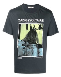 dunkelgraues bedrucktes T-Shirt mit einem Rundhalsausschnitt von Zadig & Voltaire