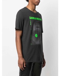 dunkelgraues bedrucktes T-Shirt mit einem Rundhalsausschnitt von Zadig & Voltaire