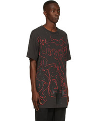 dunkelgraues bedrucktes T-Shirt mit einem Rundhalsausschnitt von Sankuanz