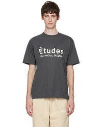 dunkelgraues bedrucktes T-Shirt mit einem Rundhalsausschnitt von Études