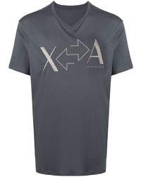 dunkelgraues bedrucktes T-Shirt mit einem V-Ausschnitt von Armani Exchange