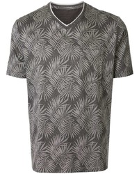 dunkelgraues bedrucktes T-Shirt mit einem V-Ausschnitt von D'urban