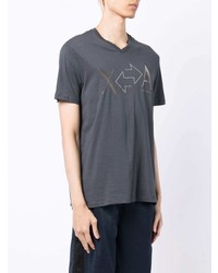 dunkelgraues bedrucktes T-Shirt mit einem V-Ausschnitt von Armani Exchange