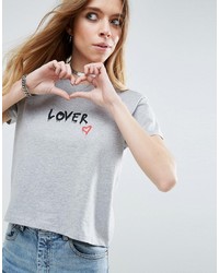 dunkelgraues bedrucktes T-shirt von Asos