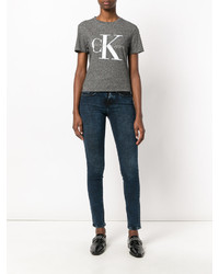 dunkelgraues bedrucktes T-shirt von CK Calvin Klein