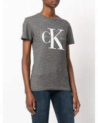 dunkelgraues bedrucktes T-shirt von CK Calvin Klein