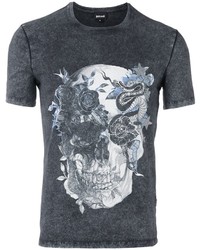 dunkelgraues bedrucktes T-shirt von Just Cavalli