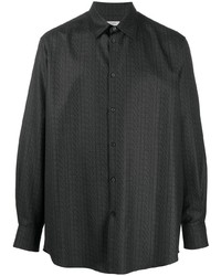 dunkelgraues bedrucktes Wolllangarmhemd von Valentino