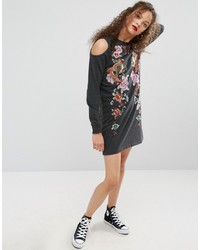 dunkelgraues besticktes Kleid von Asos