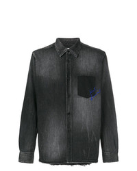 dunkelgraues besticktes Langarmhemd von Saint Laurent