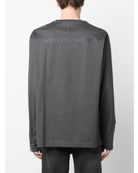 dunkelgraues besticktes Langarmshirt von Wooyoungmi