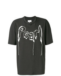 dunkelgraues besticktes T-Shirt mit einem Rundhalsausschnitt