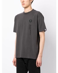 dunkelgraues besticktes T-Shirt mit einem Rundhalsausschnitt von AAPE BY A BATHING APE