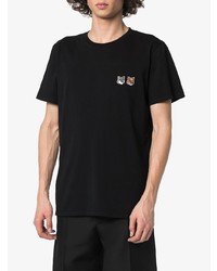 dunkelgraues besticktes T-Shirt mit einem Rundhalsausschnitt von MAISON KITSUNÉ