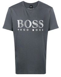 dunkelgraues besticktes T-Shirt mit einem Rundhalsausschnitt von BOSS HUGO BOSS