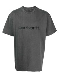 dunkelgraues besticktes T-Shirt mit einem Rundhalsausschnitt von Carhartt WIP