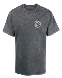 dunkelgraues besticktes T-Shirt mit einem Rundhalsausschnitt von Clot