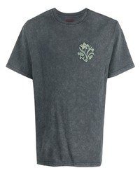 dunkelgraues besticktes T-Shirt mit einem Rundhalsausschnitt von Clot
