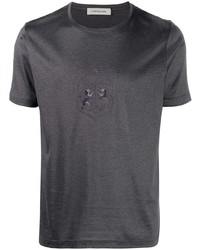 dunkelgraues besticktes T-Shirt mit einem Rundhalsausschnitt von Corneliani