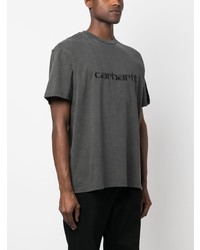 dunkelgraues besticktes T-Shirt mit einem Rundhalsausschnitt von Carhartt WIP