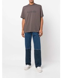 dunkelgraues besticktes T-Shirt mit einem Rundhalsausschnitt von Sunnei