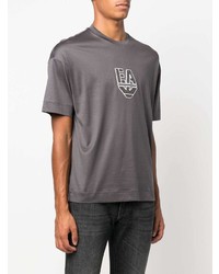 dunkelgraues besticktes T-Shirt mit einem Rundhalsausschnitt von Emporio Armani